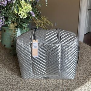 NWT REBECCA MINKOFF Silver Metallic Too Zip Tote